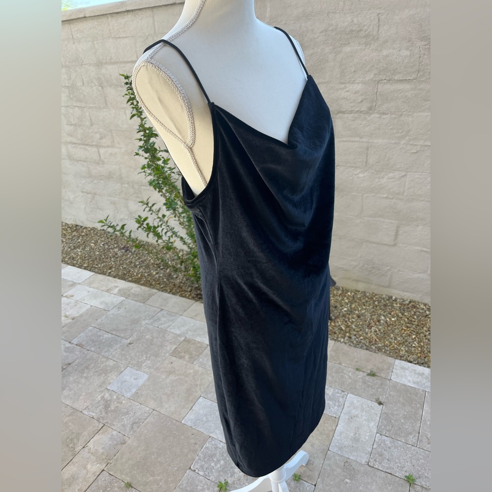 Goth 90s y2k vintage cowl neck sheath midi dress black velvet spaghetti - Picture 5 of 5